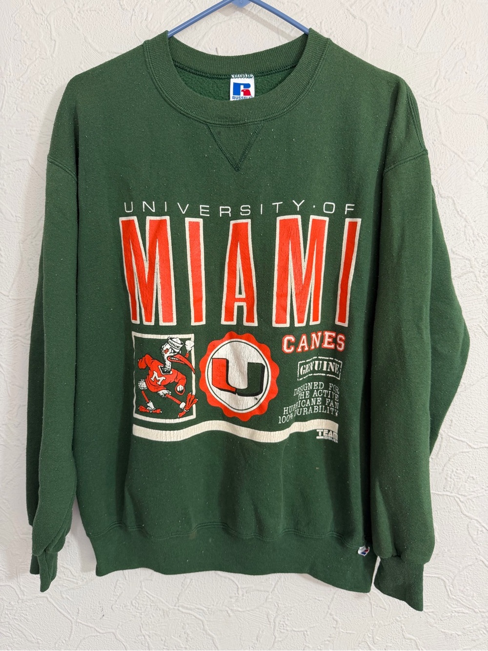 Vintage 90s Miami Hurricanes Green XL Sweatshirt Russell Athletic MADE IN USA